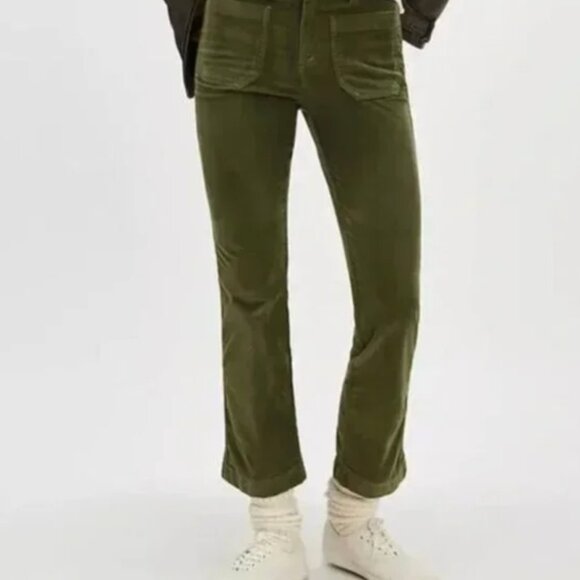 NWOT Free People High Time Velvet Kick Flare Pants Olive Army Green 2 - Picture 4 of 7